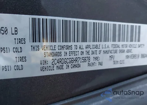 2017 Dodge Grand Caravan Sxt из США, поврежденный, VIN 2C4RDGCG6HR715878